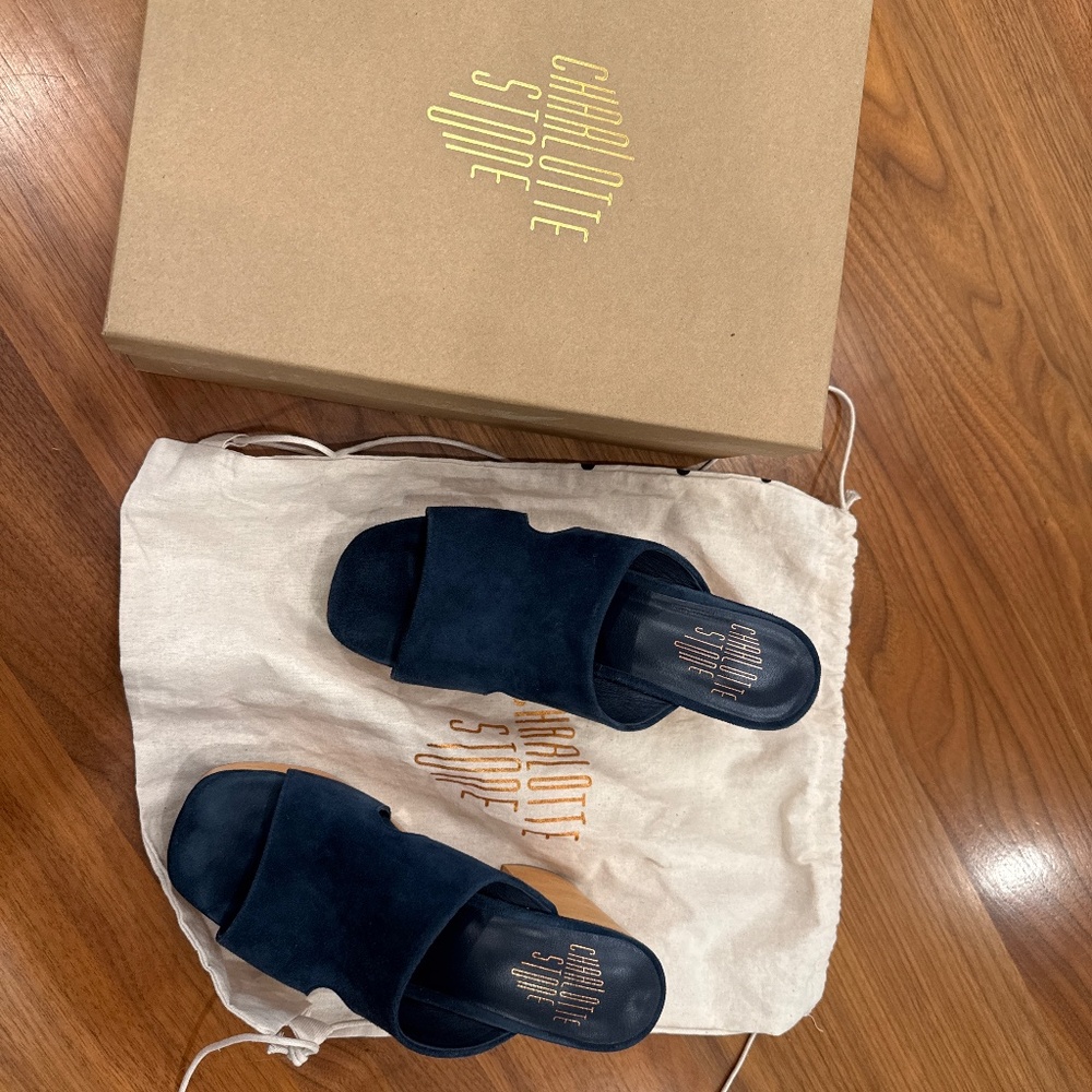 Charlotte Stone Nina Navy Suede Mules - Picture 2 of 10